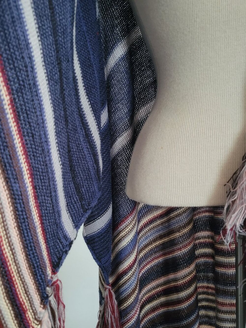 Modena Blue & Red Striped Knit Shawl Poncho | One Size | NWOT - Picture 9 of 16